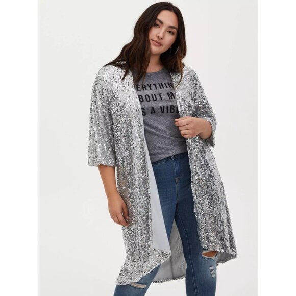Torrid Silver Sequin Open Front Kimono - Picture 3 of 12